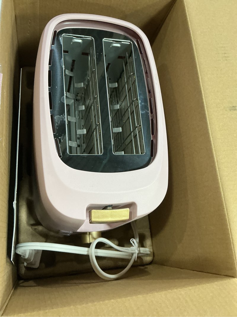 Condition photo showing As Is for Paris Hilton 2-Slice Toaster, Extra-Wide Slots, 7 Browning Settings, Bagel & Defrost Functions, Removable Crumb Tray, Pink 2-Slice Pink