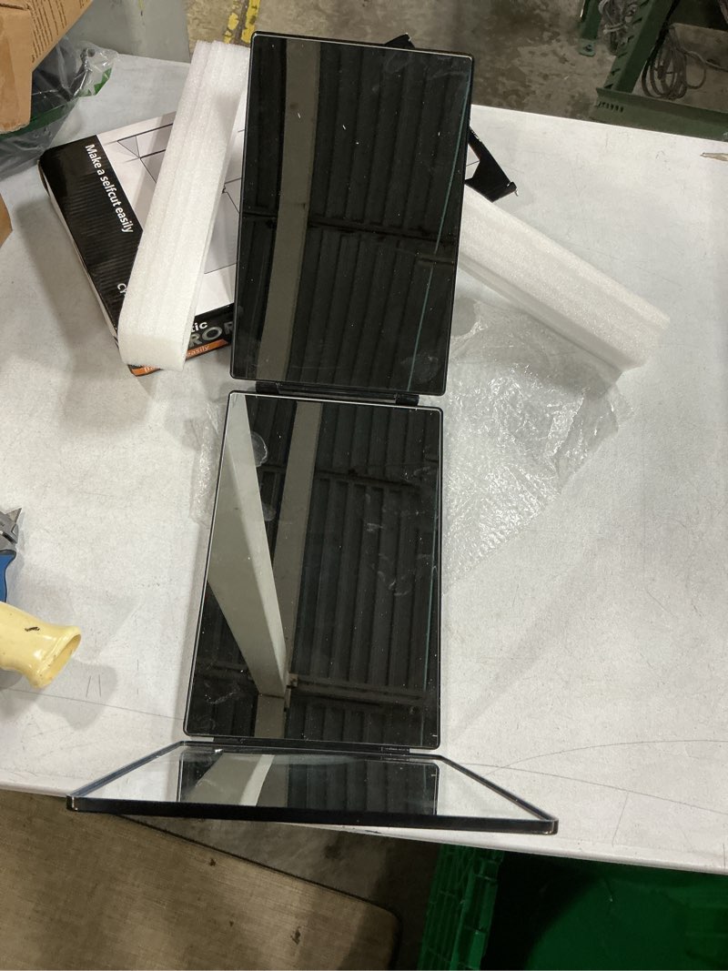 Condition photo showing Good Condition for hieey 3 way mirror for hair cutting,360 trifold mirror with height adjustable telescoping hooks,and 5x magnification,for makeup, hair styling