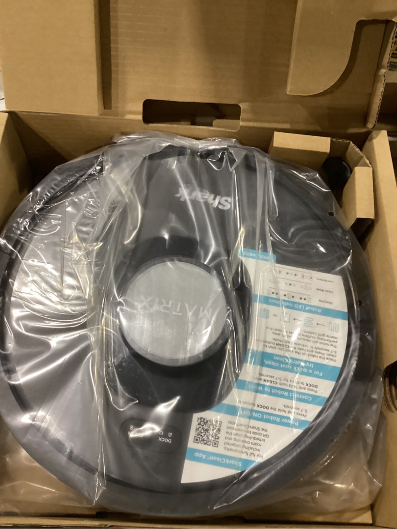 Condition photo showing As Is for Shark RV2310AE Matrix Self-Emptying Robot Vacuum with Bagless, 45-Day Capacity, Self-Cleaning Brushroll for Pet Hair, No Spots Missed on Carpets & Hard Floors, Precision Home Mapping, Wi-Fi, Black Matrix Auto Empty (45 Days)