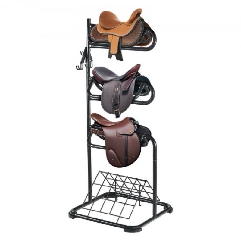 Similar to VEVOR Freestanding Saddle Stand, 30 x 30 x 68.5 in, 3 Tiers Saddle Rack, Heavy Duty Saddle Blanket Holder with Removable & Rotating Tiers, English & Western Saddle Rack for Tack Room Organization