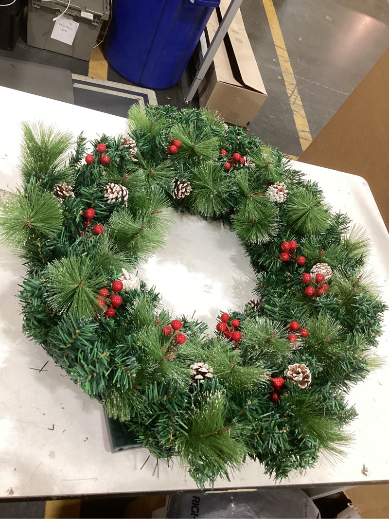 Condition photo showing Good Condition for 30 inch super large thick christmas wreath for front door with 100 lights timer realistic feel 311 tips 28 pinecone 110 red berry battery operated outdoor christmas wreath xmas door decor