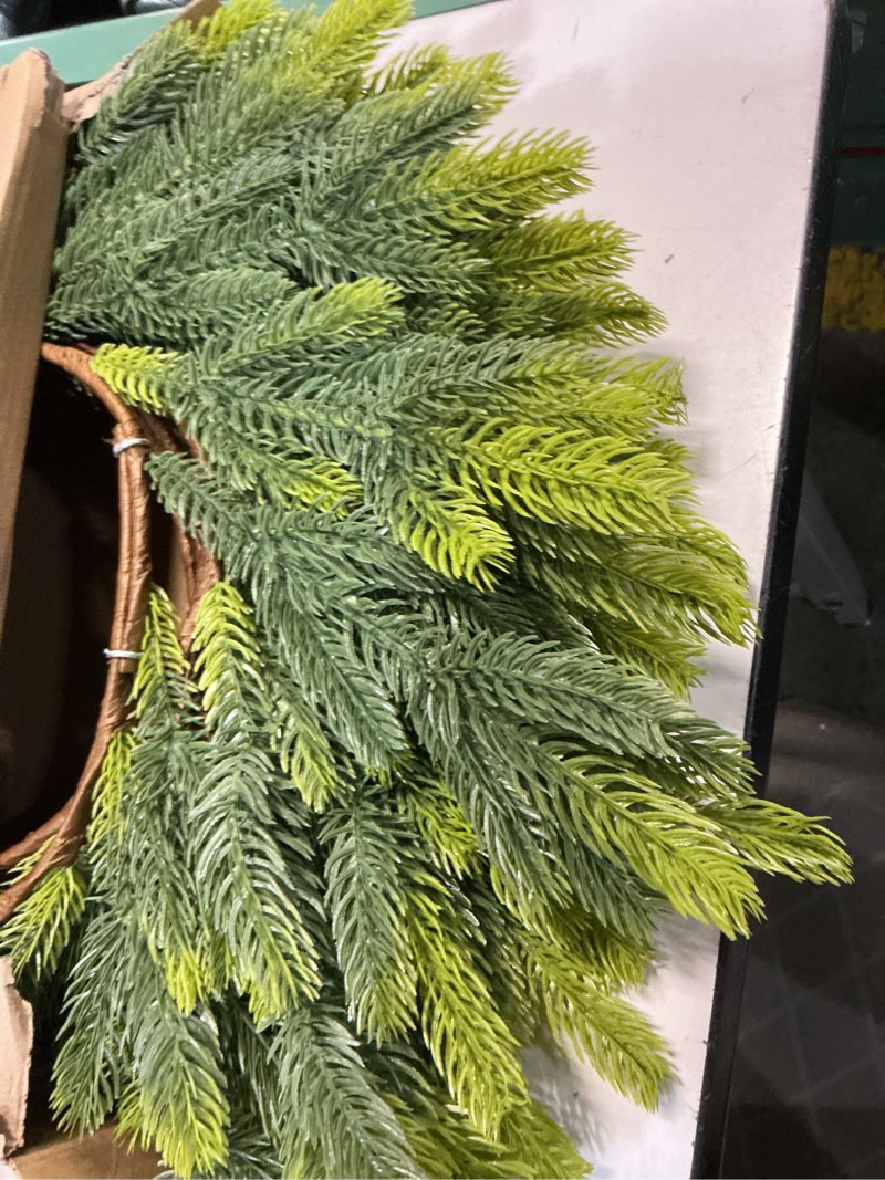 Condition photo showing Good Condition for Christmas Placemats Set of 6 Round Greenery Place Mats Xmas Circular Artificial Wreath Dining Table Decor Winter Fake Plants Branches Mats for Kitchen Accessories (Norfolk) 6 Norfolk