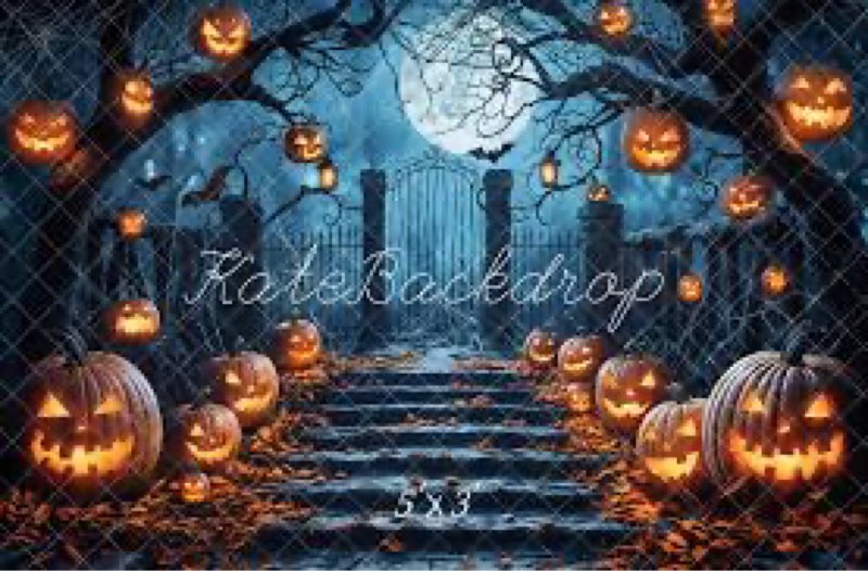 Kate 10x6.5ft Halloween Backdrops for Photography Horrible Pumpkin Lantern Background Full Moon Scar