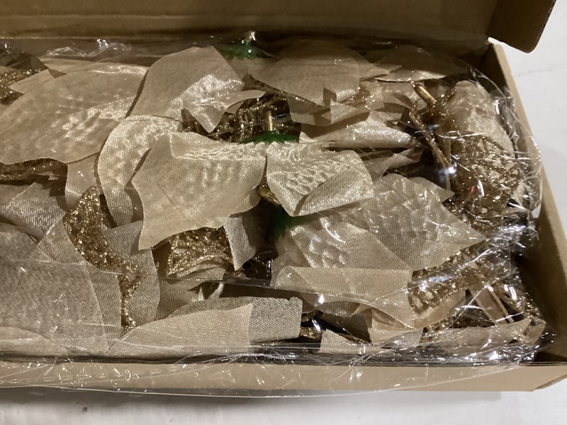 Boao 24 Pieces Christmas Artificial Glitter Poinsettia Flowers Xmas Flowers Wedding Christmas Tree N