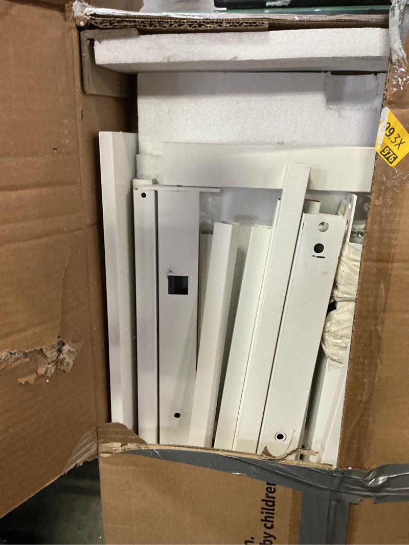 Condition photo showing As Is for tfk twin bed frames with headboard, twin size bed frame with underbed storage space, heavy duty sturdy twin metal bed frame, easy assembly, no box spring needed, white white twin