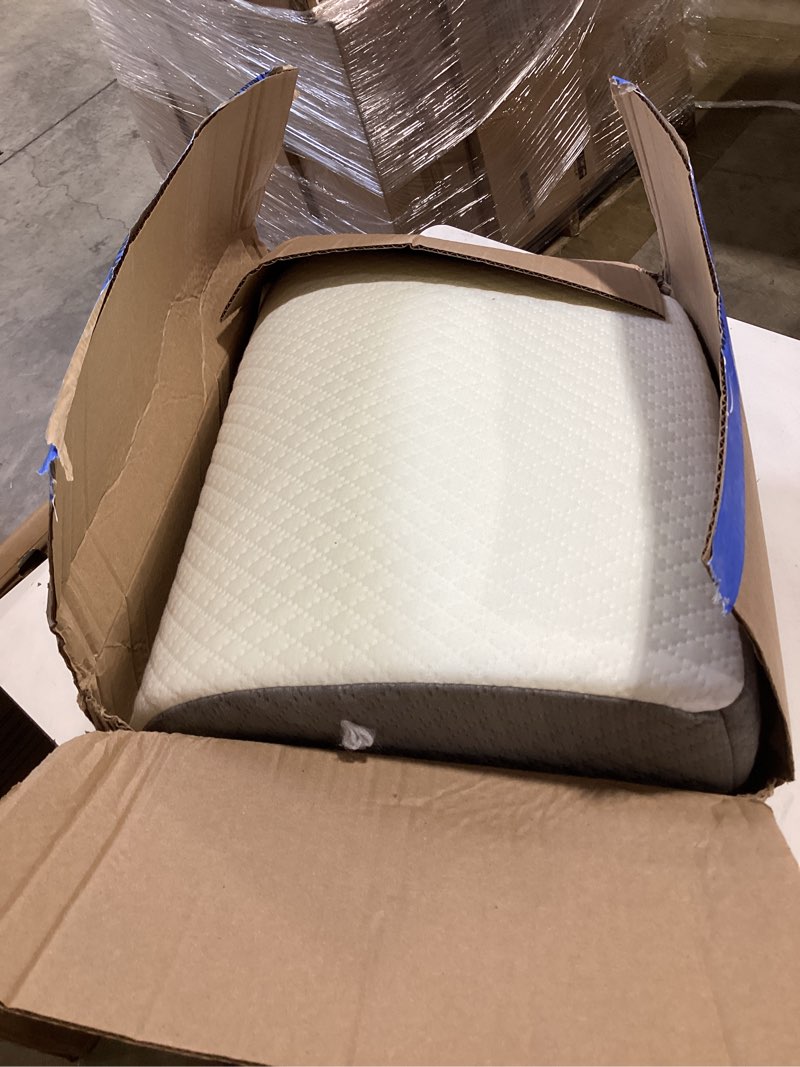 Condition photo showing As Is for ruqmuis wedge pillow for acid reflux, bed wedge pillow for headboard 10", pillow wedge for back pain relief, post surgery, elevated pillows for sleeping, snoring, triangle pillow with cover, white 24*24*10 inch white/grey