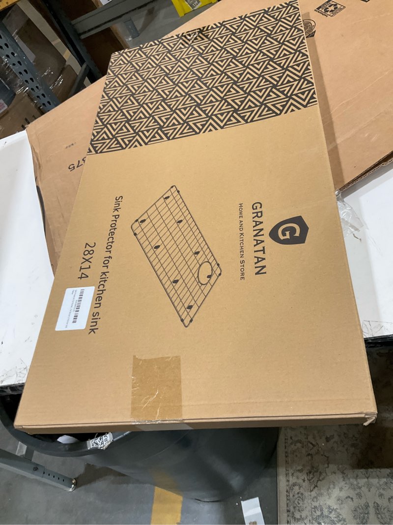 Condition photo showing Good Condition for kitchen sink protector grid 28.25 x 14.25 inch, stainless steel sink bottom rack with right rear drain for kitchen sink