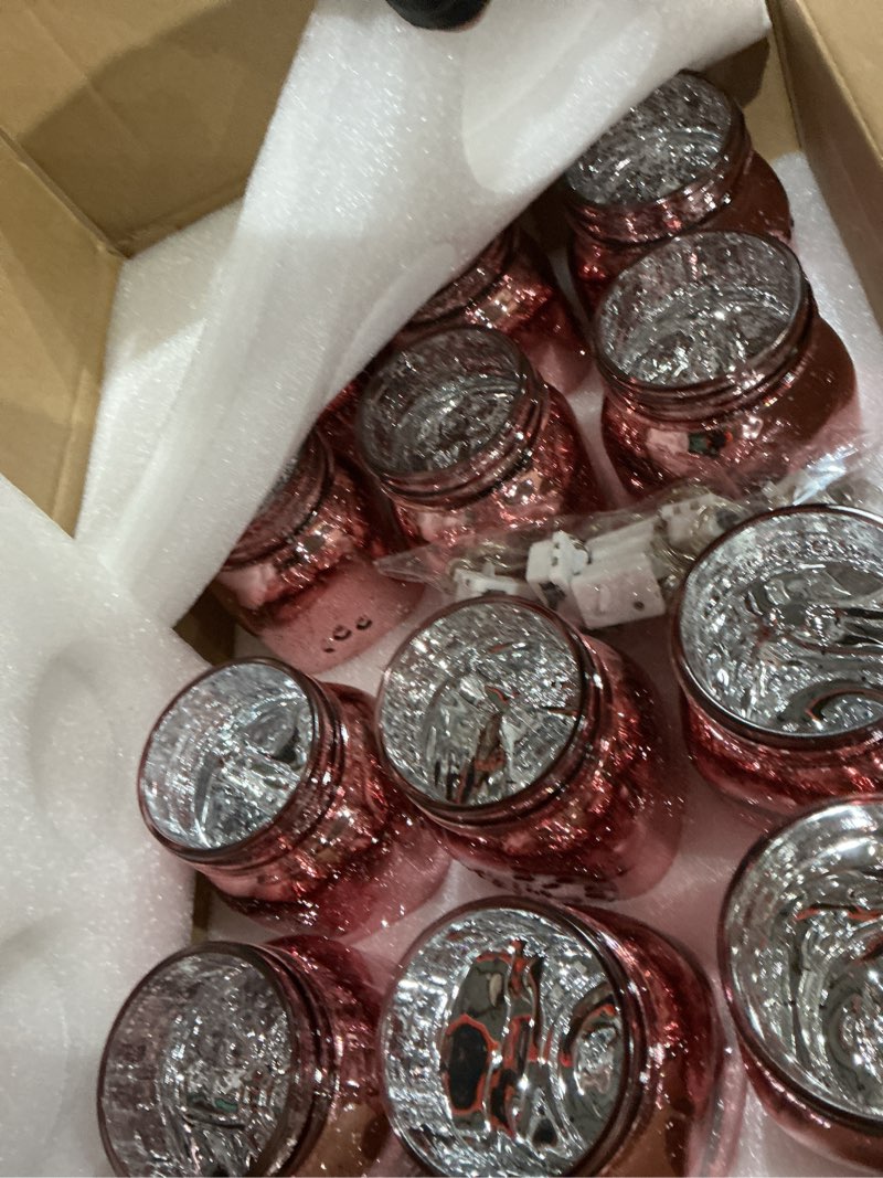 Condition photo showing Good Condition for tioncy 12 pcs painted mason jars for table glass decorative jars with 12 light strings for diy wedding valentines day housewarming home decoration(pink)