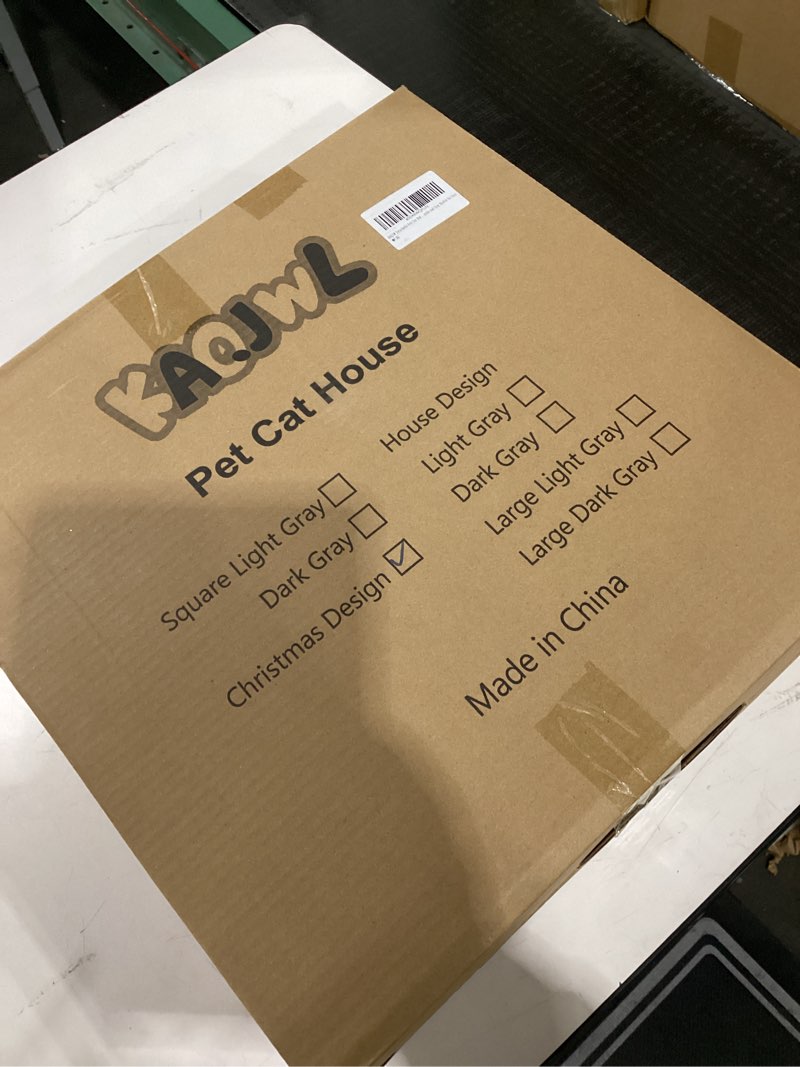 Condition photo showing New/Like New for KAQJW Christmas Detachable Felt Cat Bed Condo Shelter House for Indoor Use - Easy to Assemble, Durable and Warm Funnest - Cozy Shelter with Built-in Scratching Board and Bonus Cat Toys XMAS-HOUSE