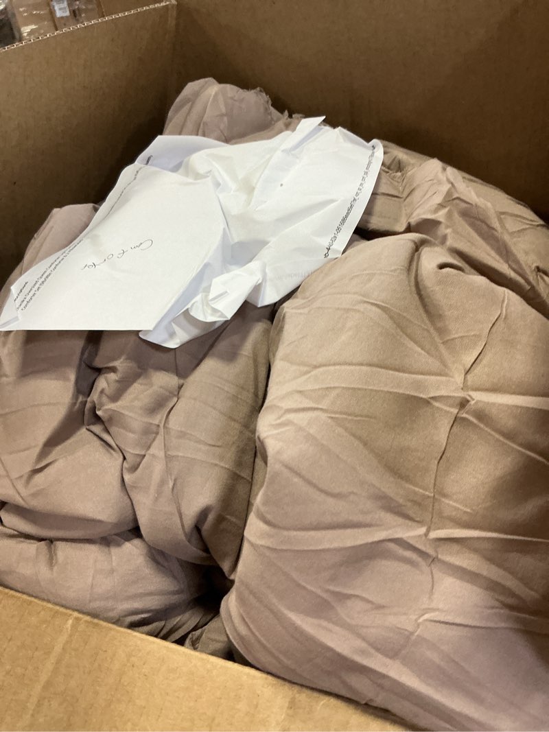 Condition photo showing As Is for litanika oversized queen comforter light coffee, 3 pieces tufted boho farmhouse bedding comforter set, lightweight fluffy all season comforter set (98x98in comforter & 2 pillowcases) 03-light coffee oversized queen (98"x98")