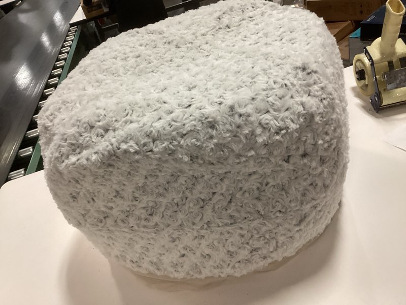 Condition photo showing As Is for Round Pouf Ottoman Stuffed Floor Foot Stool Floor Pouf Chair for Living Room Bedroom Foot Rest for Couch 20 In Diameter x 12 In Height Ottoman Foot Rest with Filler (Gray White Pouf with Filler)