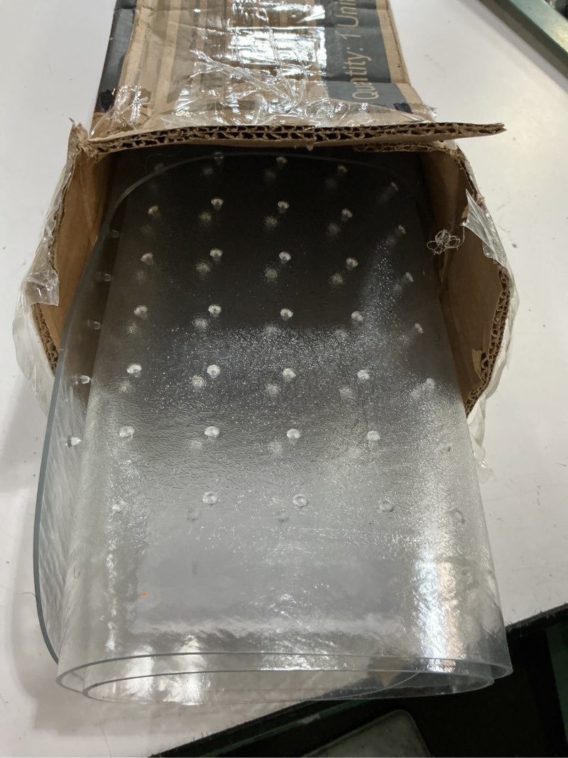 Condition photo showing New/Like New for hon office chair mat for carpet, clear desk mat with extended lip for rolling computer chairs, heavy duty vinyl floor protector for low pile carpet, 36 x 48 in, clear 36" x 48" carpet