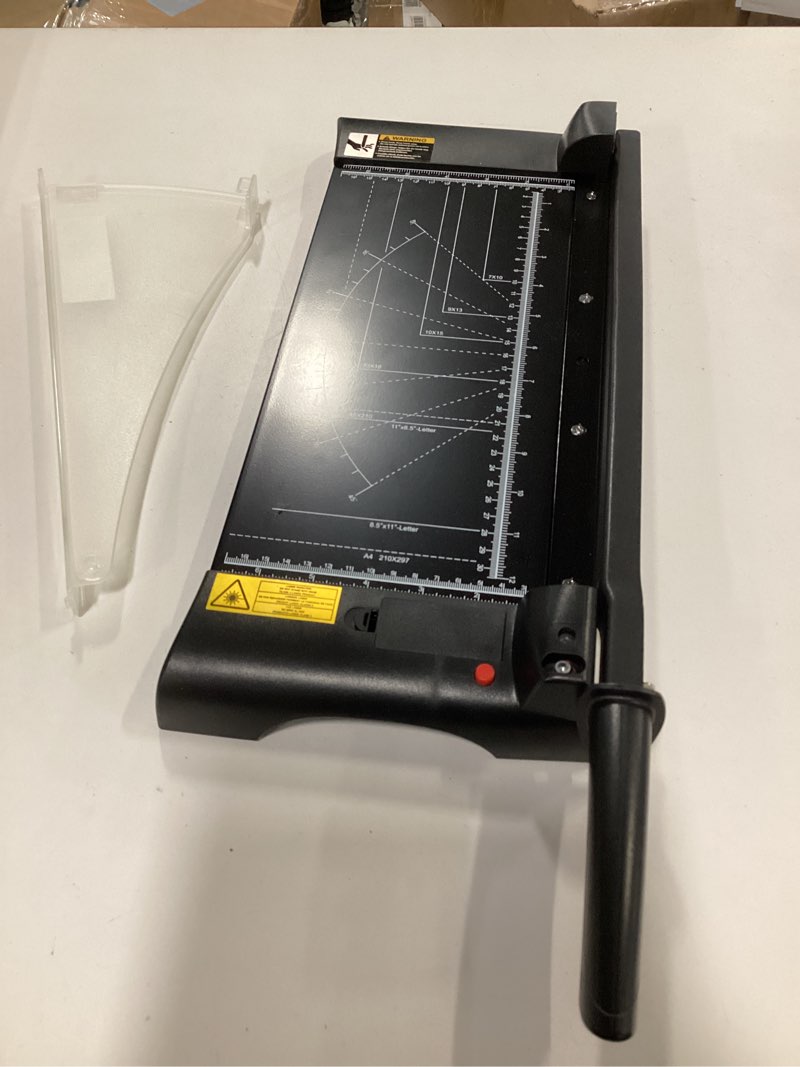 Condition photo showing As Is for 12.5" Guillotine Paper Cutter with Laser, Paper Trimmer with Safety Guard and Blade Lock, Heavy Duty Metal Base, 10 Sheet Capacity Paper Slicer for Crafting, Classroom and Office 12.5" w/Laser