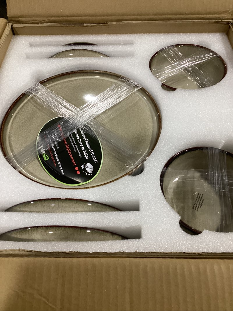 Condition photo showing New/Like New for gbhome dinnerware sets for 8, 24 pieces stoneware plates and bowls sets, scratch resistant dishes, dishwasher & microwave safe, reactive glaze oatmeal service for 8(24pcs)