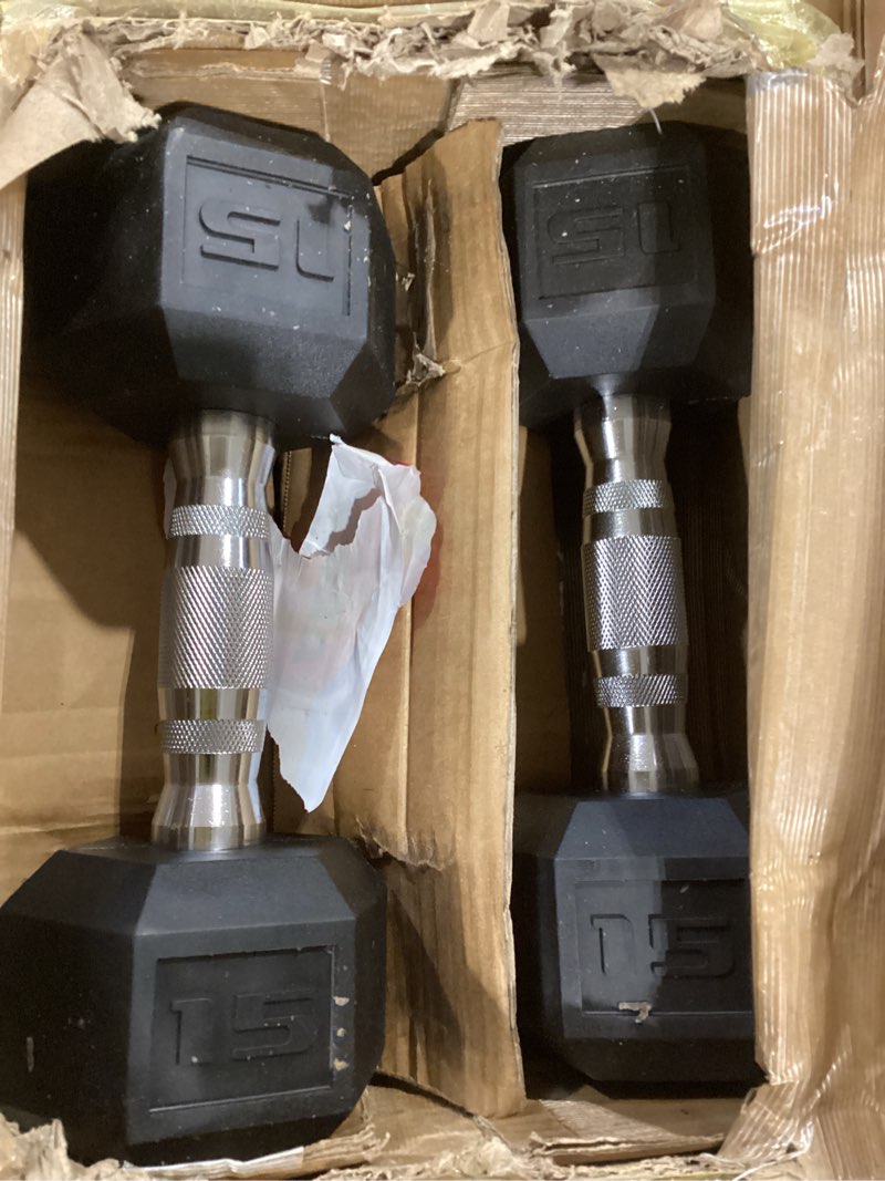 Condition photo showing Good Condition for cap barbell coated dumbbell weight | multiple options pairs & sets chrome handle 50 lb - set (10 lb x 2 & 15 lb x 2)