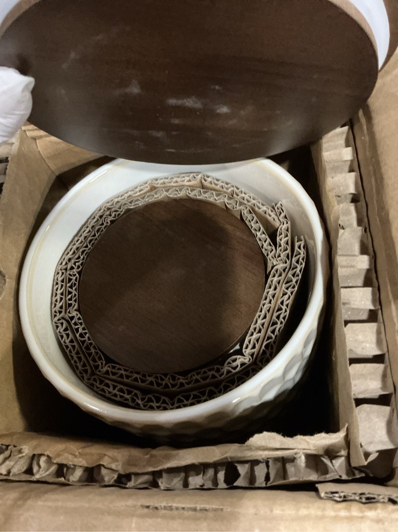 Condition photo showing Good Condition for ceramic canisters sets for the kitchen, flour sugar storage containers, diamond-patterned design, coffee canister with airtight lid for counter spice and food (white sets of 2)