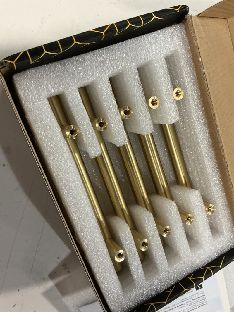 Condition photo showing Good Condition for qogrisun 10-pack solid brass cabinet pulls, gold euro style t-bar handles, 3-3/4 inch hole center for kitchen drawers, cupboard, dresser, bathroom vanity, brushed brass finish 3-3/4 inch hole centers 10