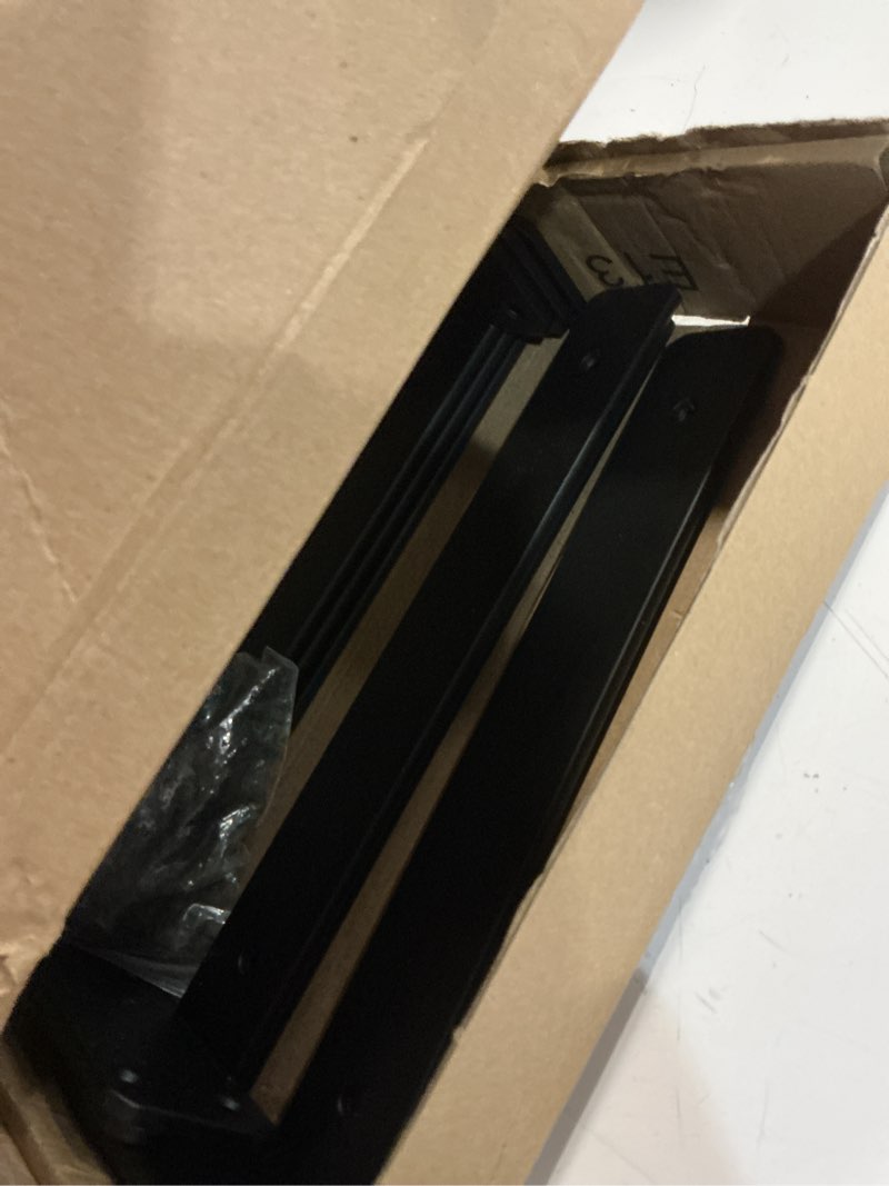 Condition photo showing Good Condition for 6 pack - 10 inch black hidden l shelf bracket (1/5 inch thicked) iron floating shelf brackets rustic industrial metal brackets for shelf support black 6 pack 10 inch