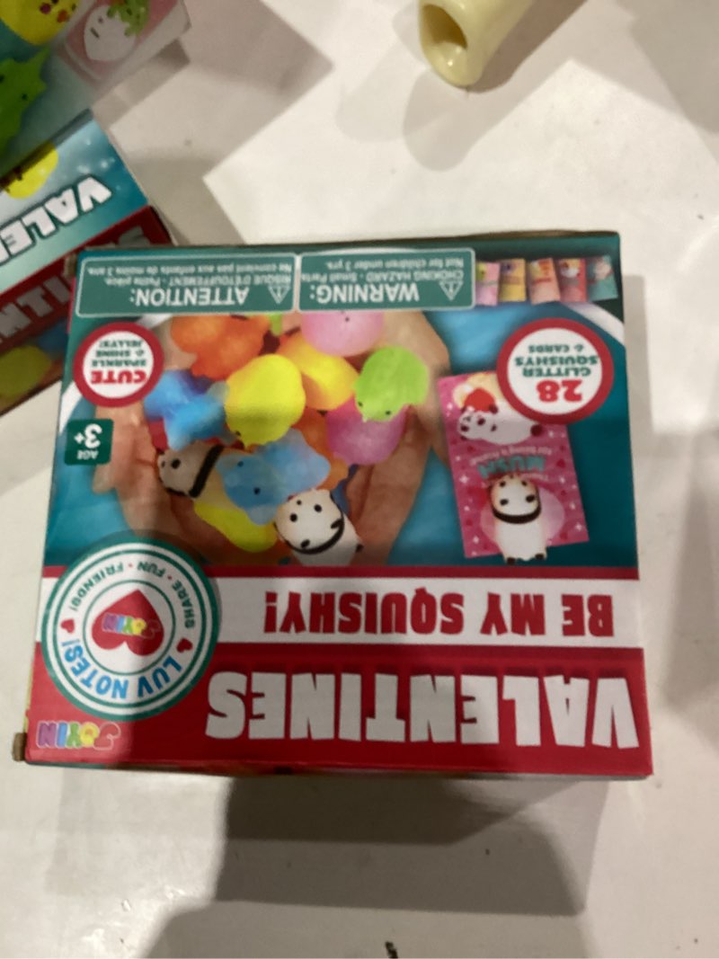 Condition photo showing New/Like New for JOYIN 28 Packs Valentines Day Gifts for Kids, Kawaii Mochi Squishy Toy with Valentines Day Cards for Kids School Classroom, Stress Relief Toy for Boy Girl Valentine Party Favor, Class Exchange Prizes Kawaii Valentine Mochi
