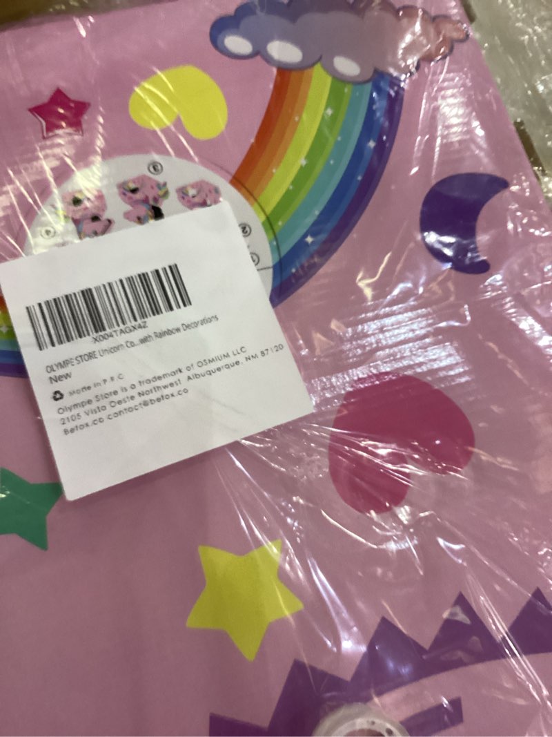 Condition photo showing New/Like New for OLYMPE STORE Unicorn Costume Playhouse for Kids – Recycled Cardboard Pretend Play Toy for Girls Ages 3-8 – Easy to Assemble, ASTM & CPSIA Certified – Pink Unicorn with Rainbow Decorations