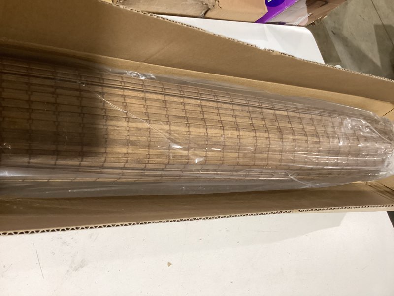 Condition photo showing New/Like New for lazblinds cordless bamboo roman shades, privacy blinds for interior windows, room darkening roll up bamboo blinds for home & patio, 33.5" w x 64" h, highfield teak pricacy - highfield teak 33 1/2" w x 64" h
