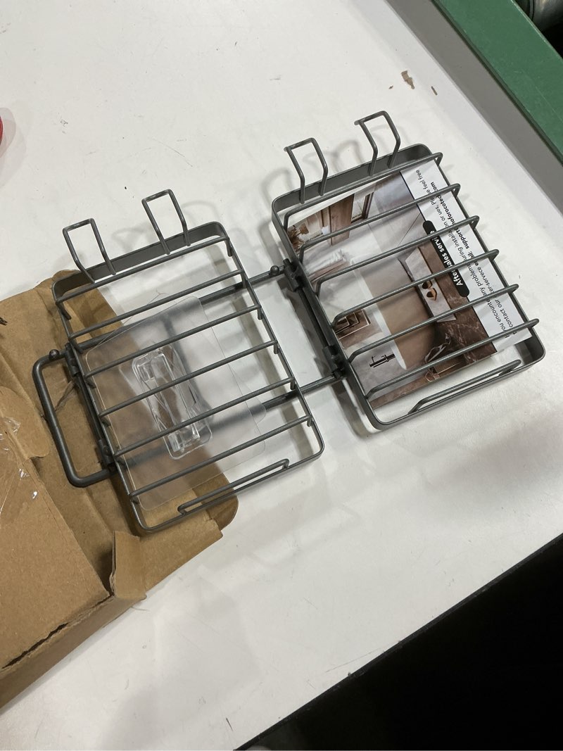 Condition photo showing Good Condition for Moforoco Grey Double Soap Bar Holder for Shower, No Drilling, 304 Rustproof Stainless Steel, Wall Mounted Soap Holder with 4 Hooks and Razor Holder, Shower Rack Soap Tray Bar Soap for Bathroom Grey 2-T