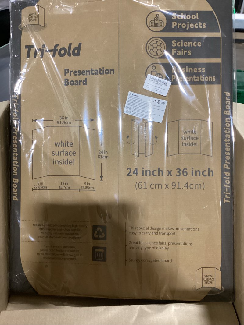 Condition photo showing Good Condition for 4 pack trifold poster board 24" x 36", ikayas single sided white tri-fold poster boards, science fair display boards posterboard foamboard for mounting, art, display, projects classroom supplies