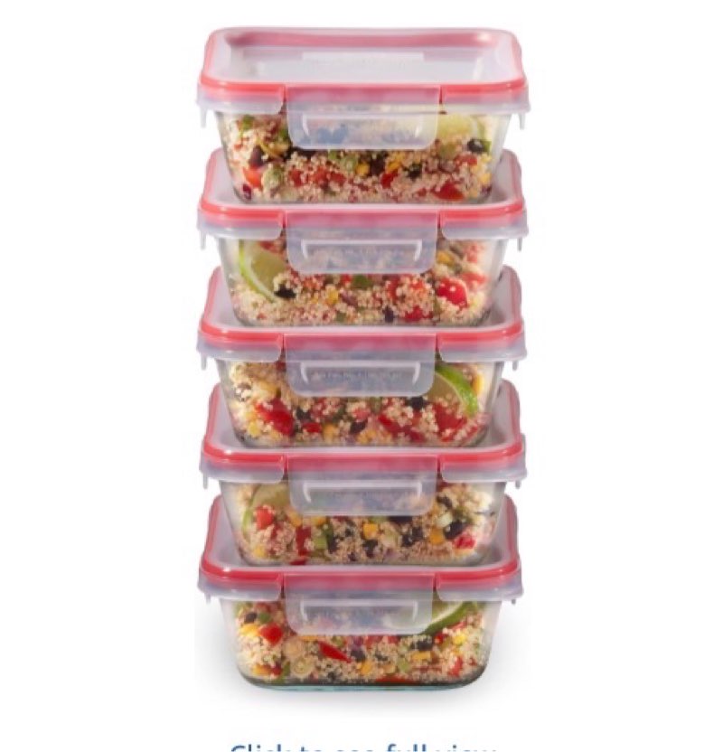 pyrex freshlock (5-pack, 4 cup) glass food storage containers set, airtight & leakproof locking lids bpa-free, meal prep containers set, freezer dishwasher microwave safe