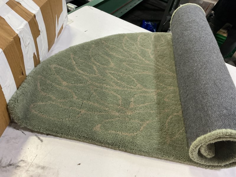 Condition photo showing As Is for UniFlame - Green Leaf Hand Tufted 100% Wool Hearth Rug