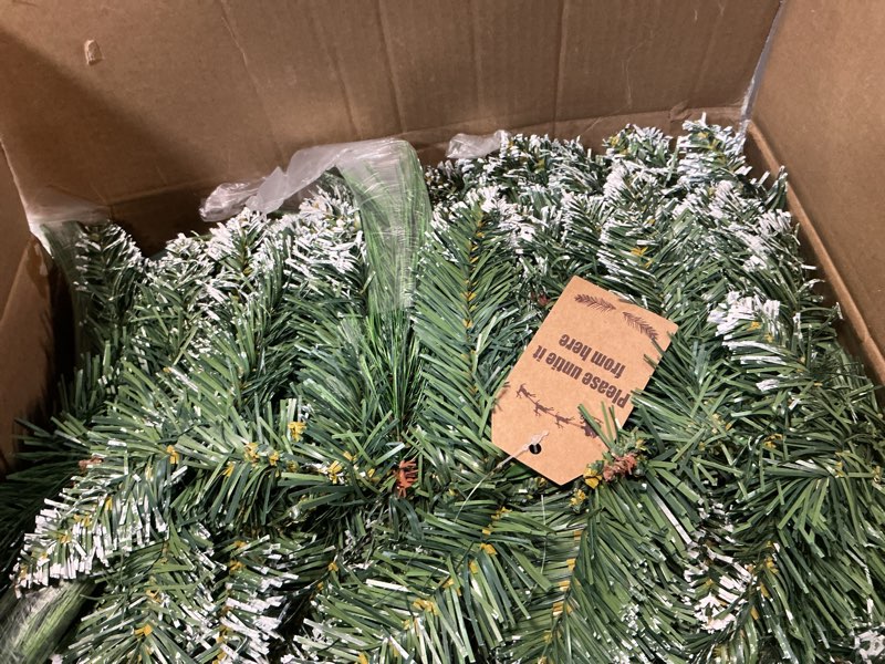 Condition photo showing Good Condition for Jin&Bao 9FT Christmas Garland with Lights, 100 LED Prelit Green Pinecone Garland Christmas Decorations with Timer Function, 3AA Battery Operated Xmas Garland Mantle Stairs Door Outdoor Snowy Garland