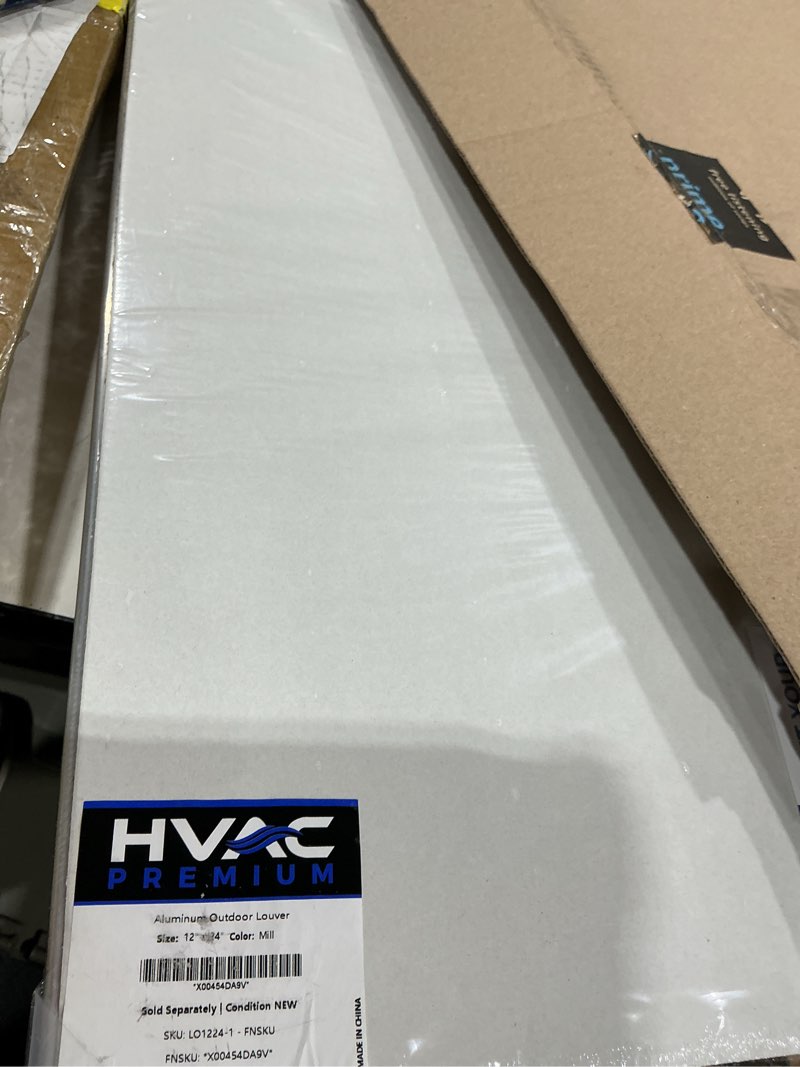 Condition photo showing As Is for hvac premium 12"w x 24"h aluminum exterior gable louver vent for walls & crawlspace - weather-resistant air grille with screen mesh - [outer dimensions 13.75"w x 25.75"h] 12 x 24 aluminum