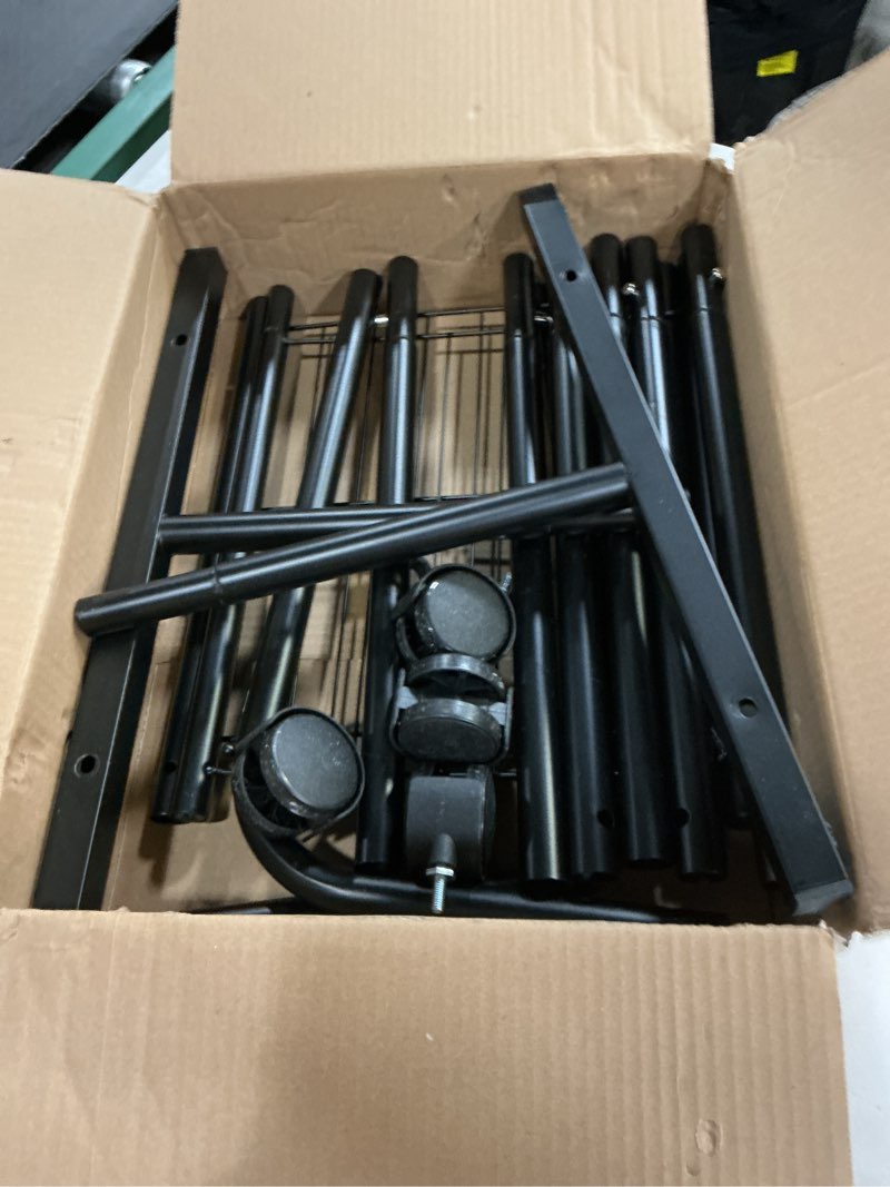 Condition photo showing As Is for Clothes Rack - Clothing Rack with Storage Mesh Shelf & Casters, Heavy-Duty Metal Clothing Rack for Hanging Clothes, Dresses, Coats, Large Load Capacity, Easy Assembly, Black, 28.0"x16.9"x59.0" Black 28.0" x 16.9" x 59.0" (1 Rod)