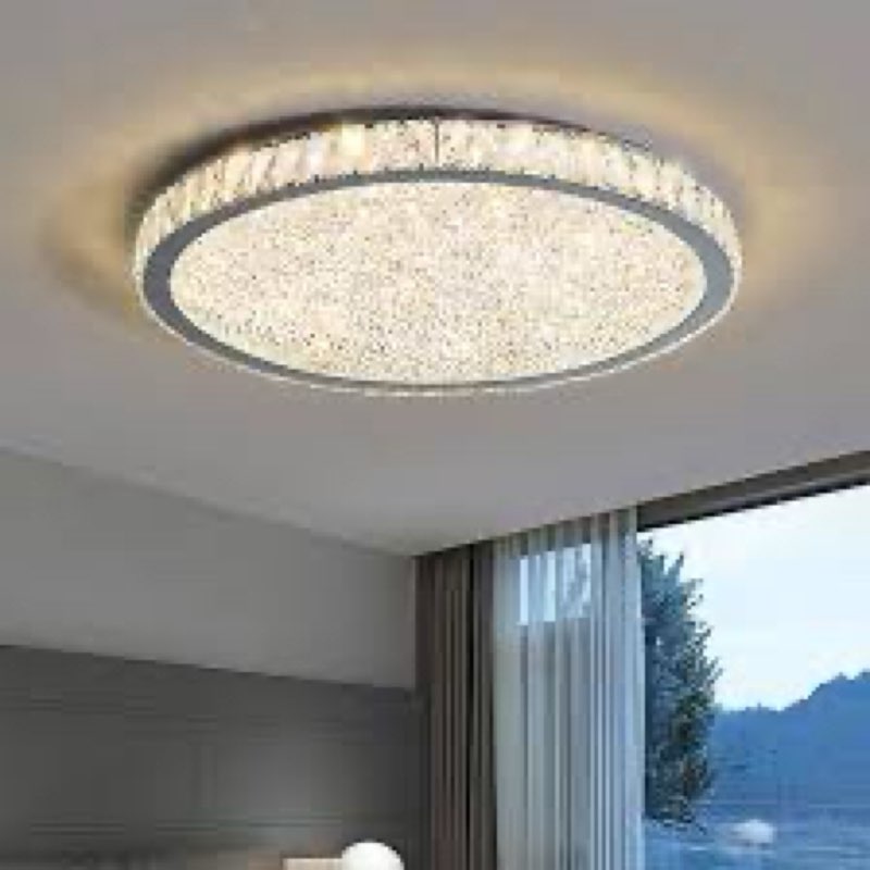 Badiegh Crystal Chrome Flush Mount Ceiling Light,LED Dimmable 5CCT 3000K-6000K Lighting Fixtures Mod