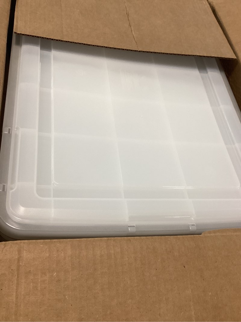 Condition photo showing Good Condition for iris usa weatherpro 41 qt storage bins with lids, 4 pack, bpa-free plastic gasket box with tight latch and seal, stackable nestable tote tub - clear/black 41 qt. - 4 pack
