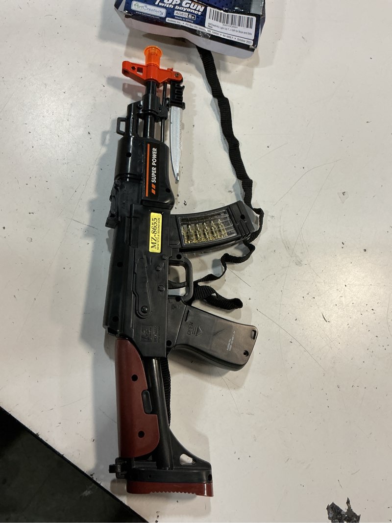 Condition photo showing As Is for artcreativity light up toy machine gun with folding bayonet - cool led, sound and vibration effect - 16 inch pretend play military submachine gun - toy guns that look realistic 16inch