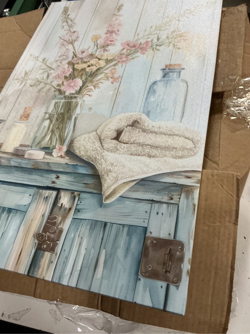 Condition photo showing Good Condition for Rustic Bathroom Flower Wall Art, Still Life Wildflower Canvas Framed Prints for Bedroom Wall Decor, Wildflowers in a Vase on a Poster Picture, Floral Painting Artwork for Bathroom Wall Decor 30" x 40" Flower Art Print-24 40"L x 30"W