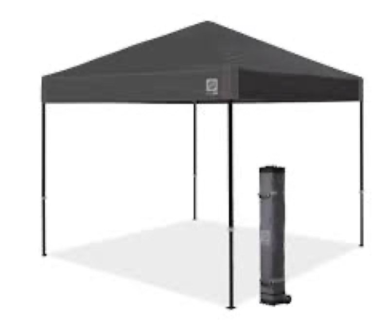 e-z up ambassador instant pop up canopy tent, 10' x 10', roller bag and 4 piece spike set, steel gra