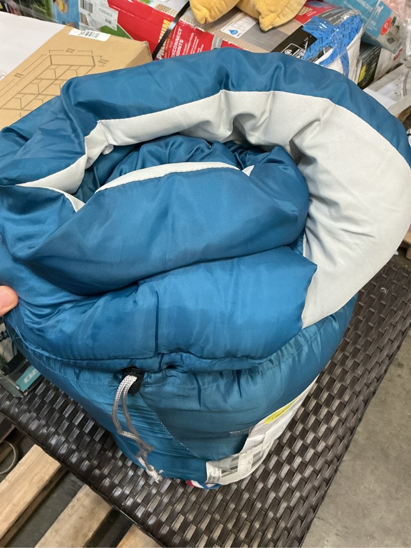 Condition photo showing As Is for ozark trail 35-degree cool weather rectangular sleeping bag, blue, 33"x77"