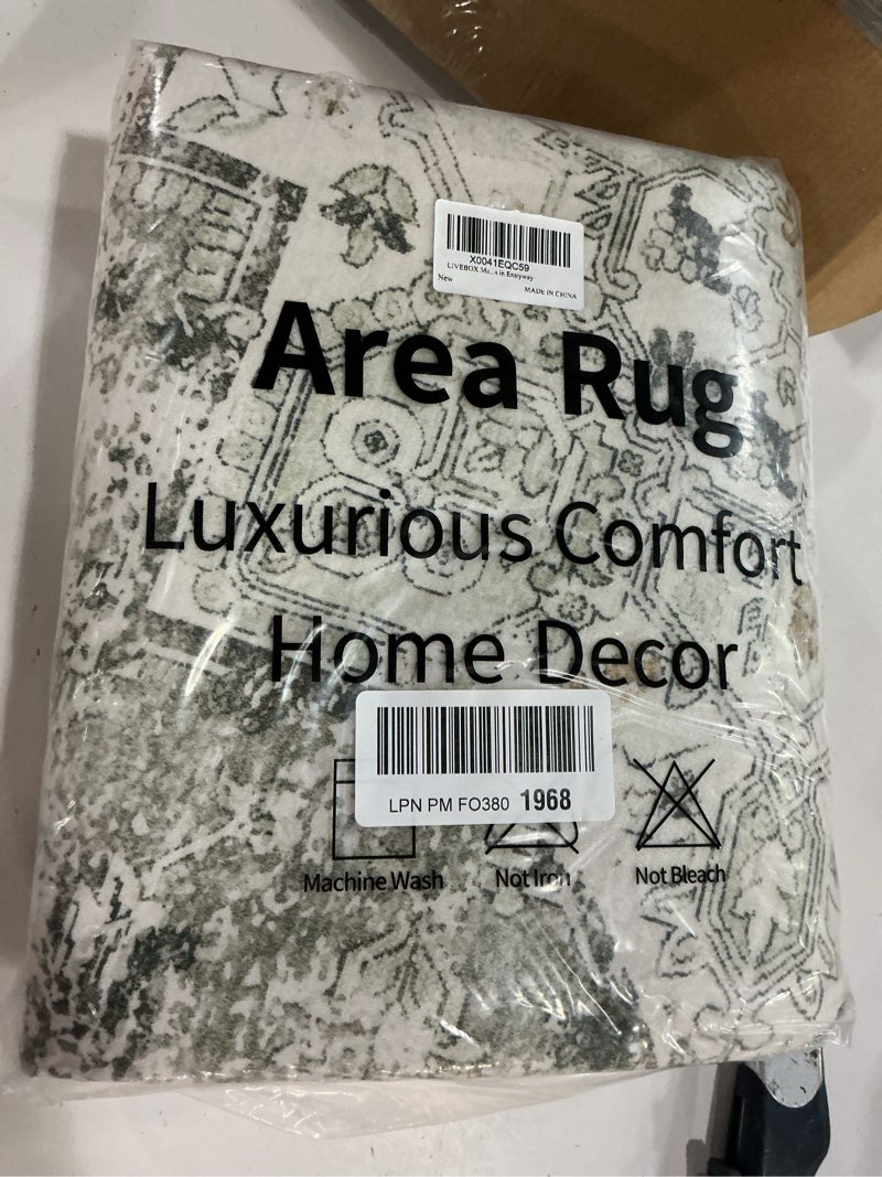 Condition photo showing New/Like New for livebox medallion round area rug 5ft, vintage washable sage green circle rug for bedroom, low-pile soft round carpet for living room, ideal for high traffic areas in entryway 5' (round) medallion sage