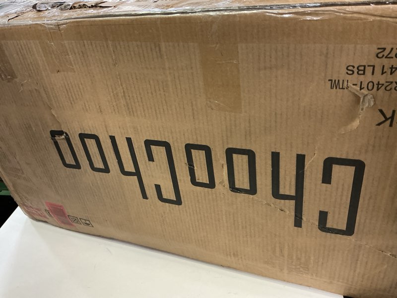 Condition photo showing New/Like New for ChooChoo Farmhouse Bakers Rack with Power Outlets and Storage, Coffee Bar Cabinet with Storage, Microwave Stand Kitchen Cabinet with Hutch and 6 Hooks, Soft White & Brown