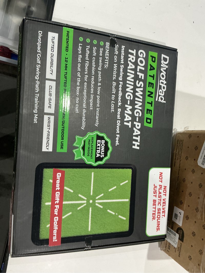 Condition photo showing New/Like New for divotpad patented golf training aid, golf mats practice indoor & outdoor, soft fibre, real give, 5 lb, woven alignment, extra pad, home backyard swing trainer, hitting mat, accessories gift men, women