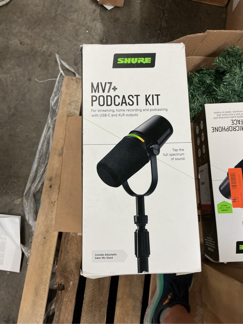 Condition photo showing As Is for shure - mv7+ podcast microphone + stand - usb-c & xlr outputs for podcasting, live streaming, music recording & youtube content - black