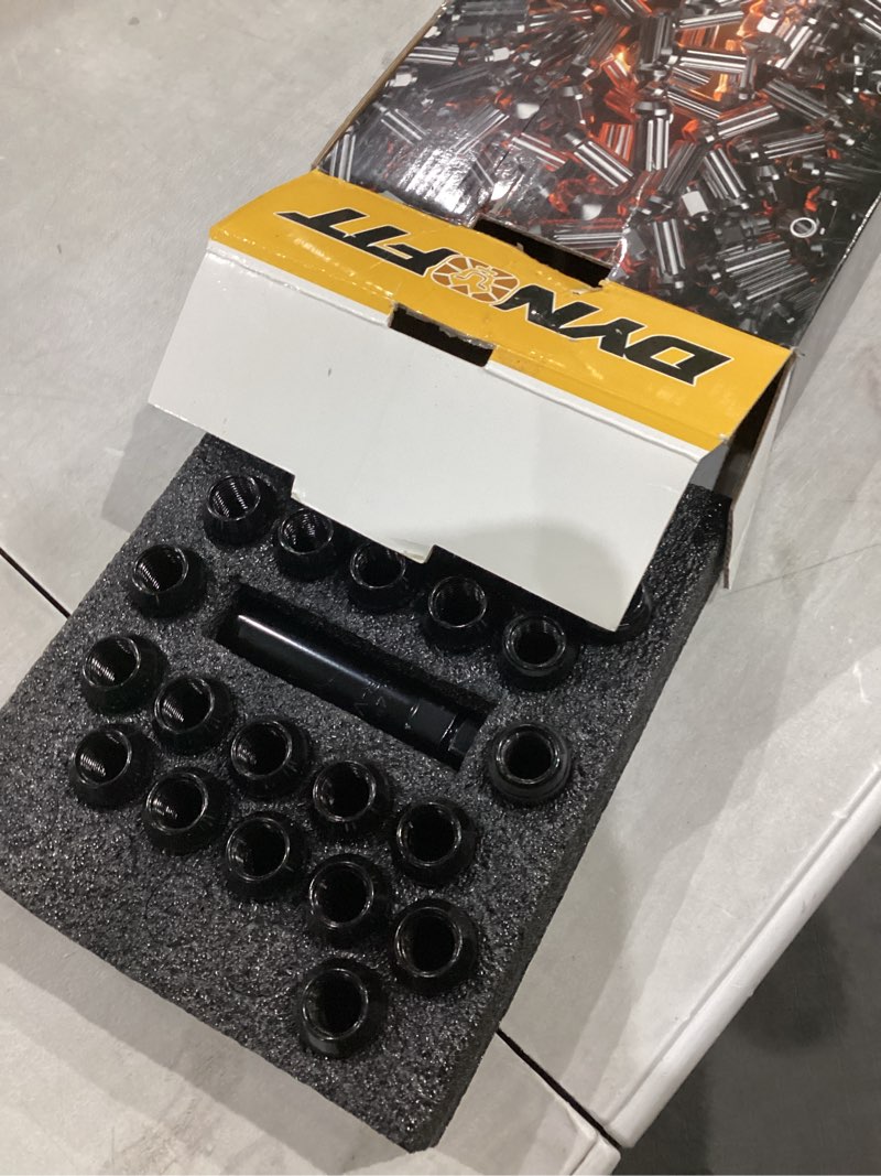 Condition photo showing New/Like New for dynofit 14x1.5 spline lug nuts compatible with chevy silverado 1500 gmc sierra ford,aftermarket wheel lug nuts set for f150 2015-2024, 24pcs black truck nuts sets include 1 socket key for fuel wheel