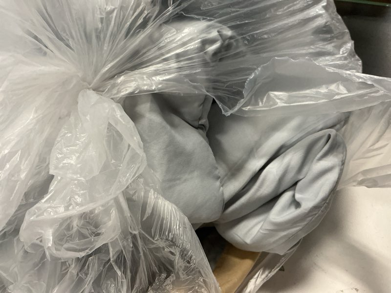 Condition photo showing As Is for ROSGONIA Gray Comforter Set Queen, 3pcs(1 Boho Light Grey Comforter & 2 Pillowcases) All Season Soft Bedding Lightweight Bedspread Blanket Quilt Queen Comforter 90"x90" Light Grey