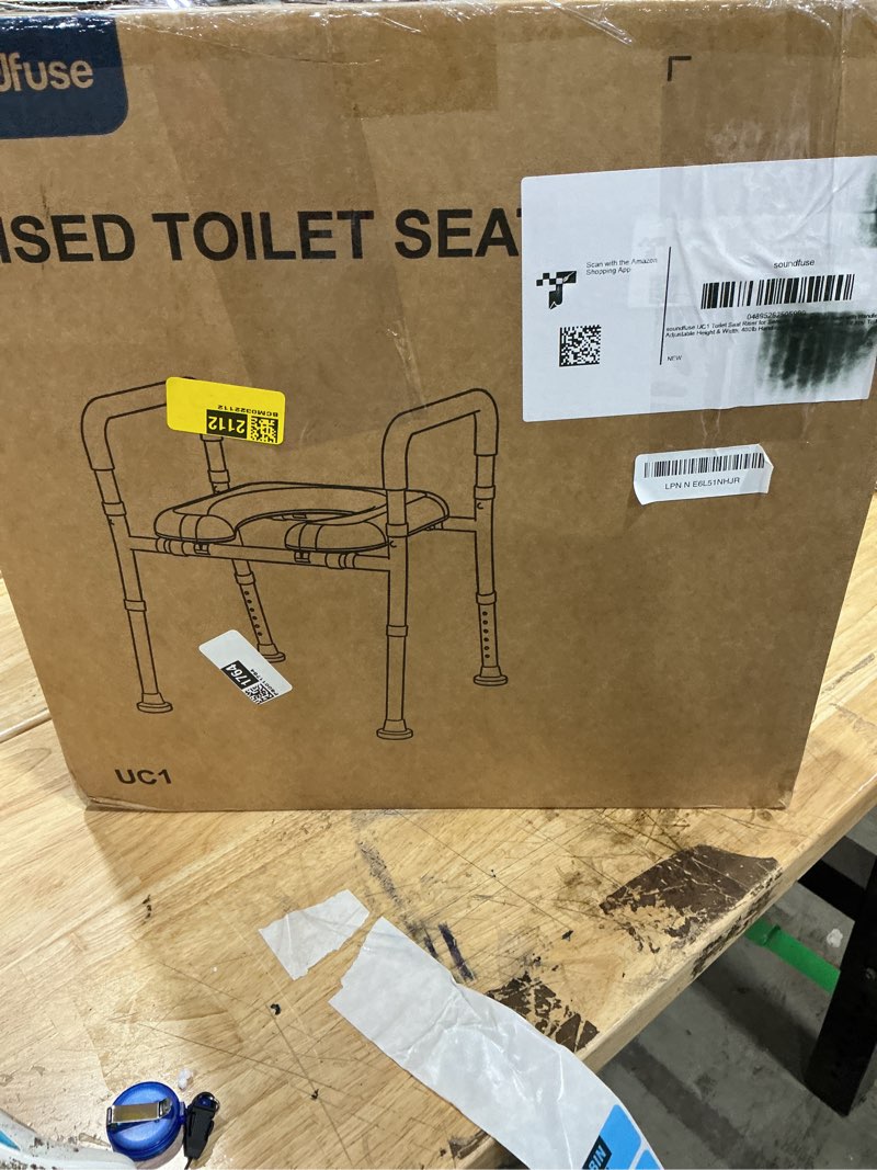 Condition photo showing New/Like New for raised toilet seat with handles - width & height adjustable toilet seat risers for seniors, heavy duty handicap toilet riser, fit any toilet, up to