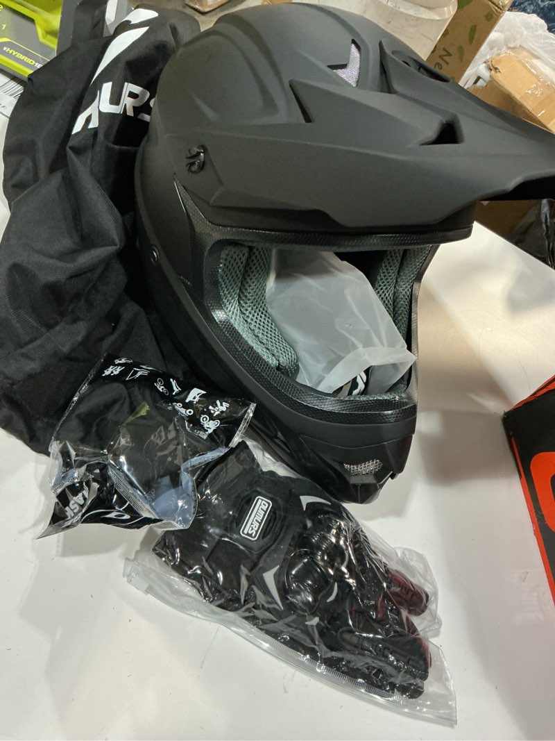 Condition photo showing New/Like New for ((size x-large ))adult atv dirt bike helmet with goggles gloves & mask quick release buckle adjustable sun visor motorcycle adult helmet off-road motocross downhill moped mx for unisex-adult matte black