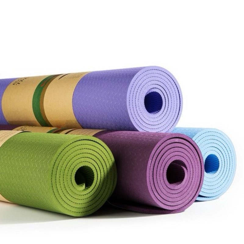 Non Slip Durable TPE - Lightweight - Eco-Friendly - Pilates Yoga Mat with Strap Color may vary 