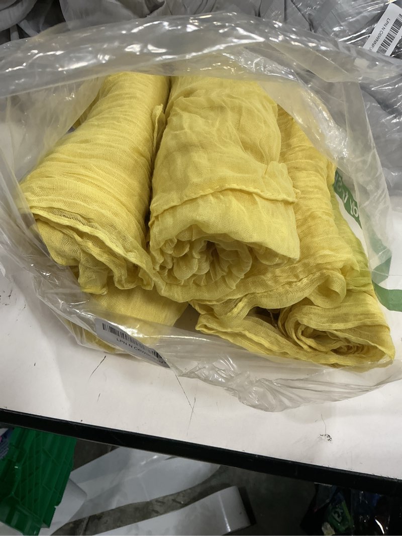 Condition photo showing As Is for 10 pack light yellow cheesecloth table runner 21x120 inches boho gauze table runners, rustic semi sh (missing parts)