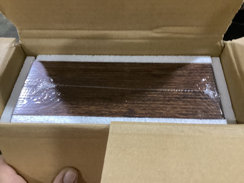 Condition photo showing New/Like New for floating shelves, 8 inch deep floating shelves, 24"w x 8"d wall shelves set of 2, rustic wood floating shelf for home decor, deep storage shelves for kitchen, bedroom, living room, rustic brown rustic brown 24 inch, 2 pack
