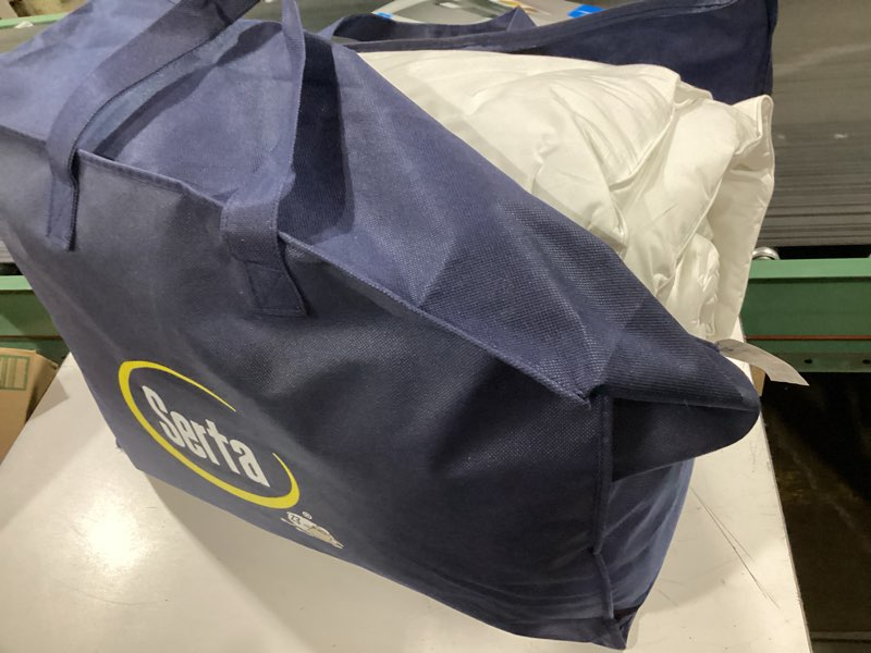 Condition photo showing As Is for serta goose feather down fiber comforter king size - 100% cotton cover duvet insert - hotel luxury hypoallergenic bedding comforter all season medium warmth 106 x 90 inch white white/all season king